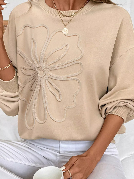 Embroidered Flower Pattern Drop Shoulder Sweatshirt - Trendsi - Flyclothing LLC