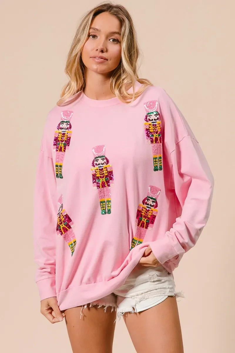 BiBi Sequin Nutcrackers Embroidery Christmas Sweatshirt - Trendsi - Flyclothing LLC