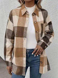 Curved Hem Plaid Collared Neck Shacket - Trendsi - Flyclothing LLC
