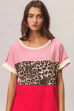 BiBi Leopard Printed Jersey Color Block Roll Up - Trendsi - Flyclothing LLC