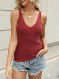 V-Neck Wide Strap Knit Tank - Trendsi - Flyclothing LLC