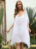 Tassel Cutout Half Sleeve Cover-Up - Trendsi - Flyclothing LLC