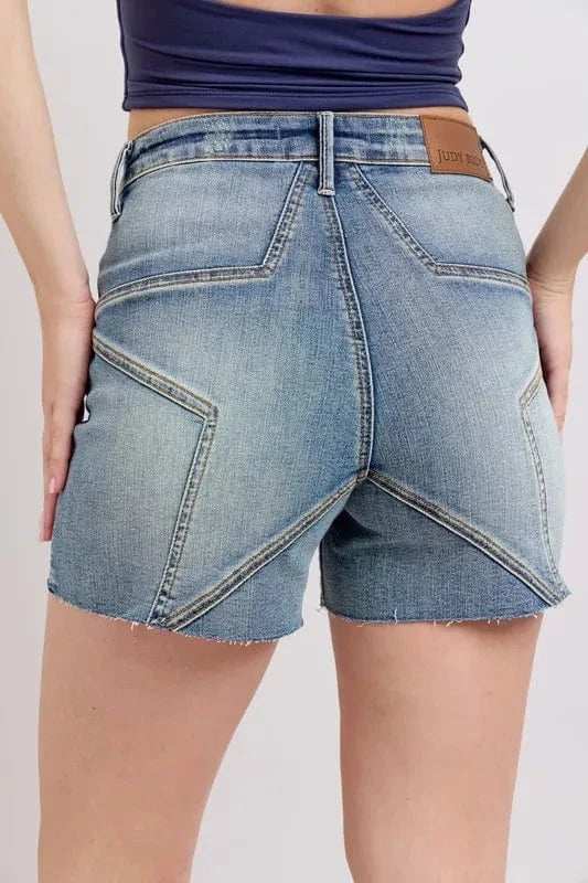 Judy Blue Full Size High Waist Star Seam Detail Denim Shorts Plus Size - Trendsi - Flyclothing LLC