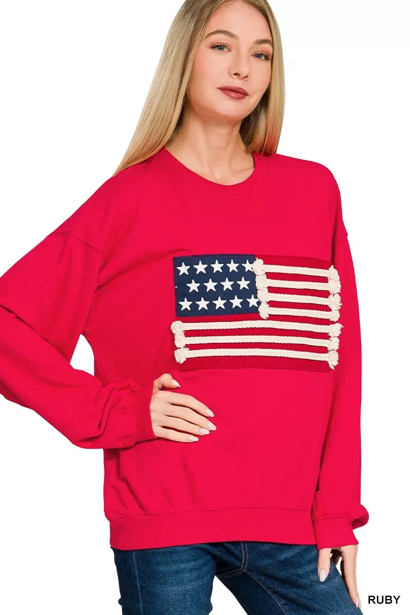 Zenana French Terry American Flag Pullover - Trendsi - Flyclothing LLC