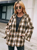 Pocketed Plaid Long Sleeve Hooded Jacket - Trendsi - Flyclothing LLC