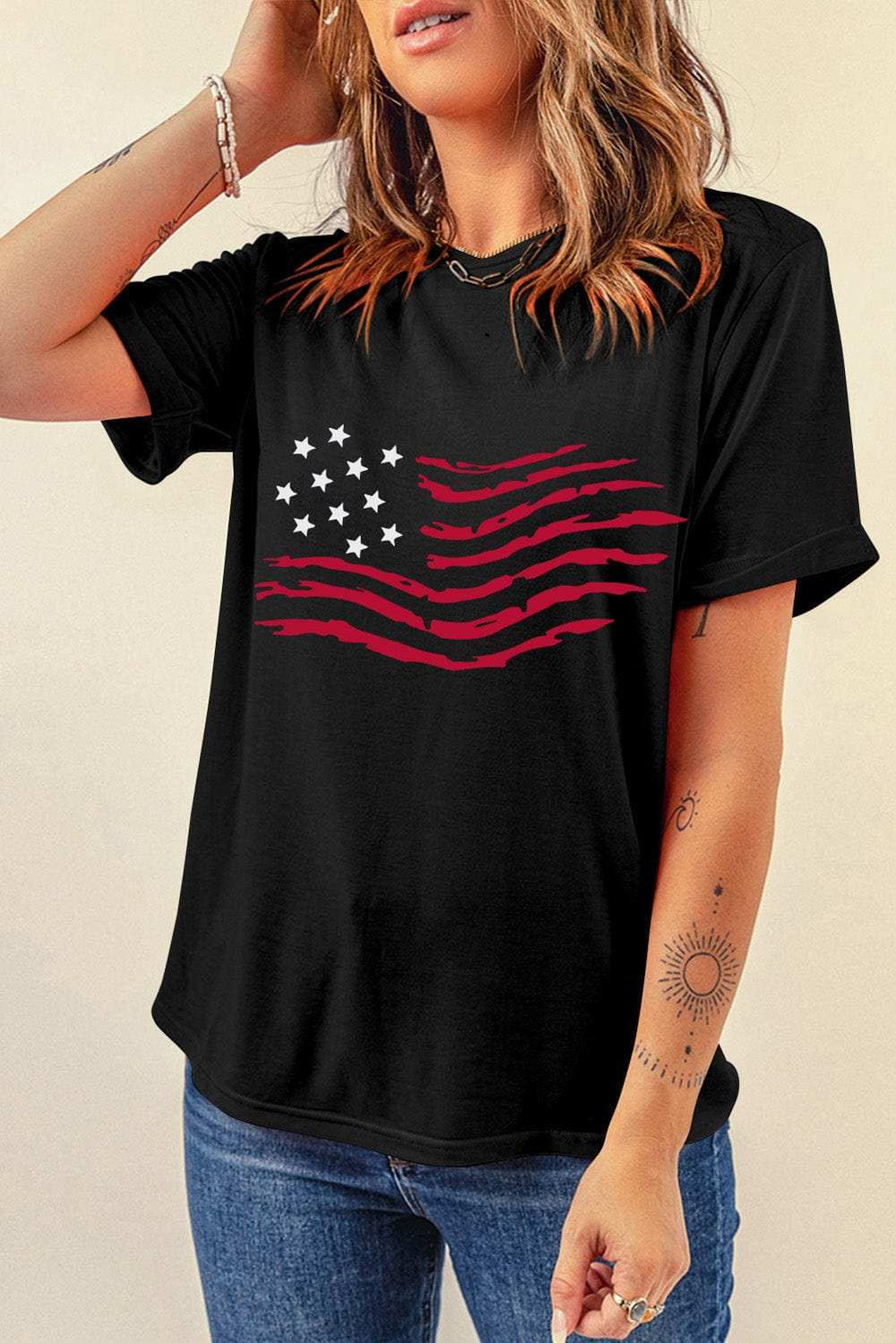 US Flag Round Neck Short Sleeve T-Shirt - Trendsi - Flyclothing LLC