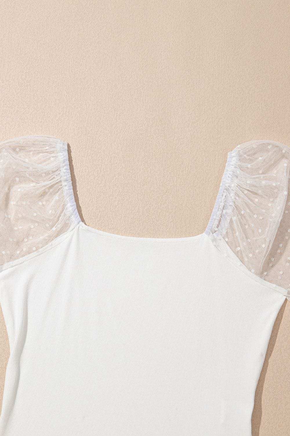 Swiss Dot Mesh Long Sleeve Square Neck Slim Top - Trendsi - Flyclothing LLC