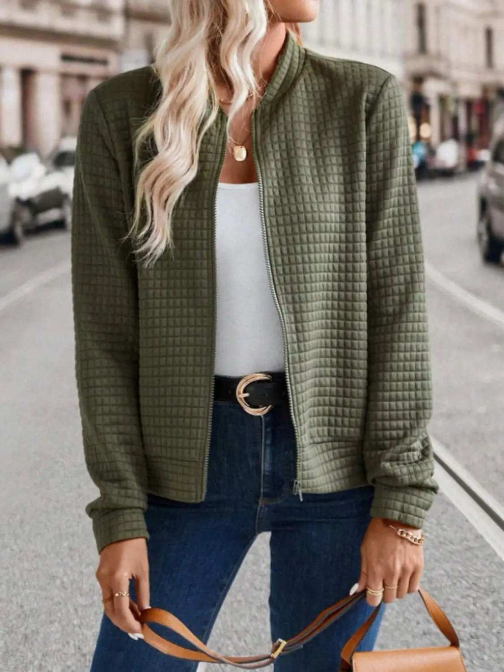 Zip Up Long Sleeve Jacket - Trendsi - Flyclothing LLC