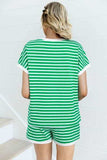 Striped Round Neck Short Sleeve Top and Shorts Set - Trendsi - Flyclothing LLC