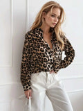 Leopard Collared Neck Long Sleeve Shirt - Trendsi - Flyclothing LLC