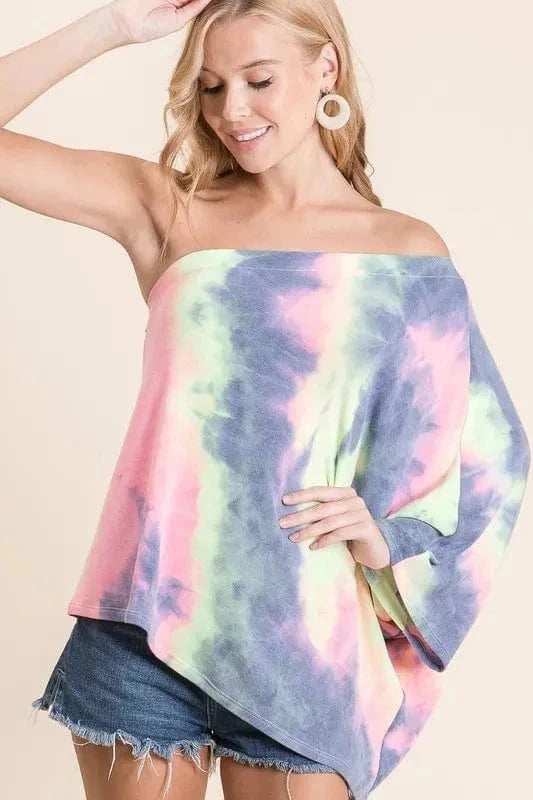 BiBi Tie Dye French Terry One Shoulder Top with Dolman - Trendsi - Flyclothing LLC