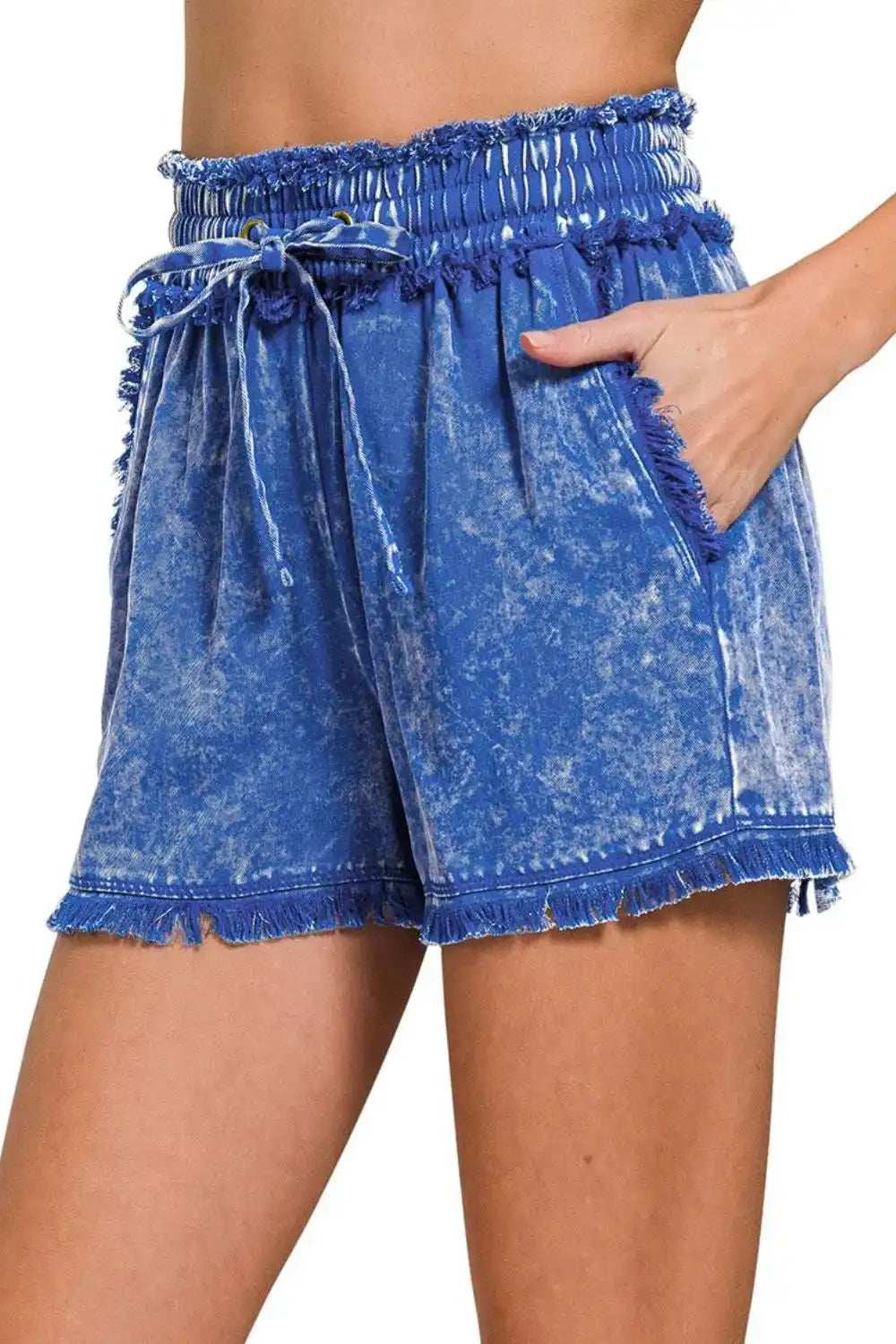 Zenana Mineral Frayed Hem Washed Shorts - Trendsi - Flyclothing LLC