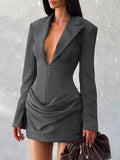 Full Size Blazer-Style Long Sleeve Mini Dress Plus Size - Trendsi - Flyclothing LLC