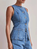 Button Down Denim Vest - Trendsi - Flyclothing LLC
