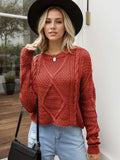 Cable-Knit Round Neck Dropped Shoulder Sweater - Trendsi - Flyclothing LLC