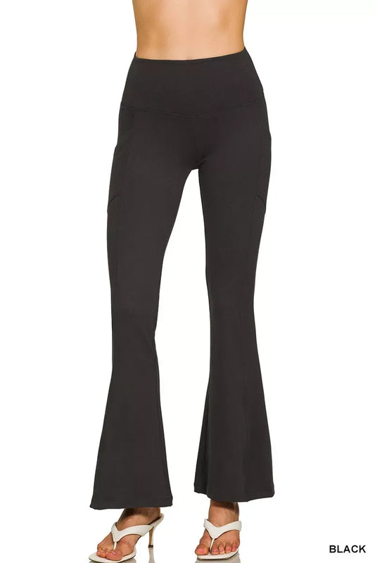 Zenana Brushed Dty Microfiber Flare Pants - Trendsi - Flyclothing LLC
