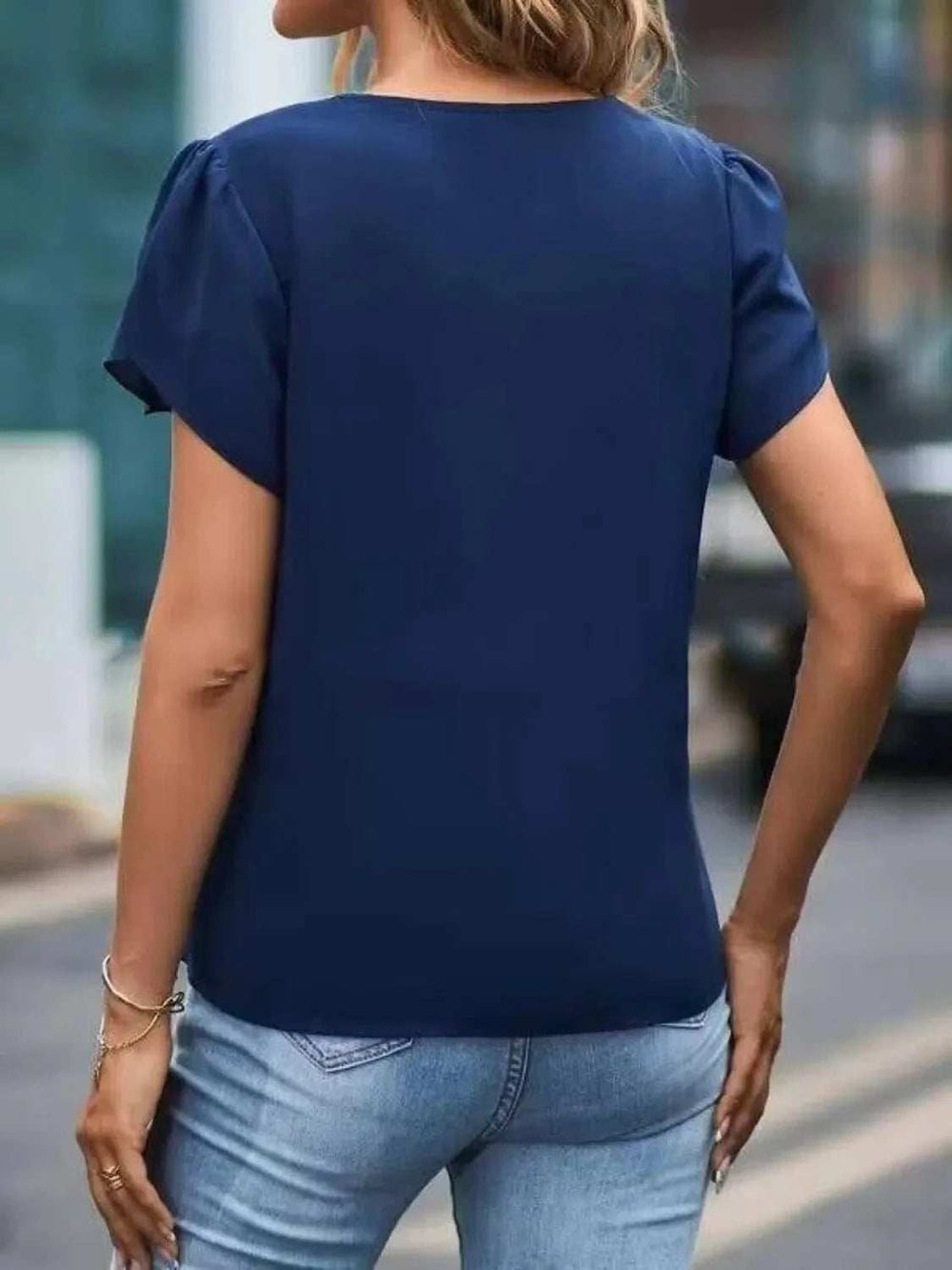 V-Neck Petal Sleeve Blouse - Trendsi - Flyclothing LLC