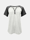 Contrast Notched Short Sleeve T-Shirt - Trendsi - Flyclothing LLC