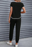 Contrast Trim Round Neck Top and Pants Set - Trendsi - Flyclothing LLC