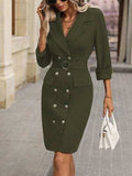 Double-Breasted Lapel Collar Long Sleeve Dress - Trendsi - Flyclothing LLC