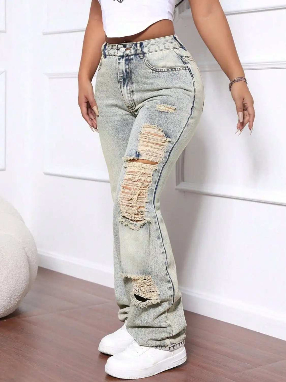 Distressed High Waist Jeans - Trendsi - Flyclothing LLC