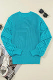 Openwork Frill Round Neck Long Sleeve Sweater - Trendsi - Flyclothing LLC