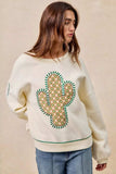 BiBi Cactus Embroidered Fleece Sweatshirt - Trendsi - Flyclothing LLC