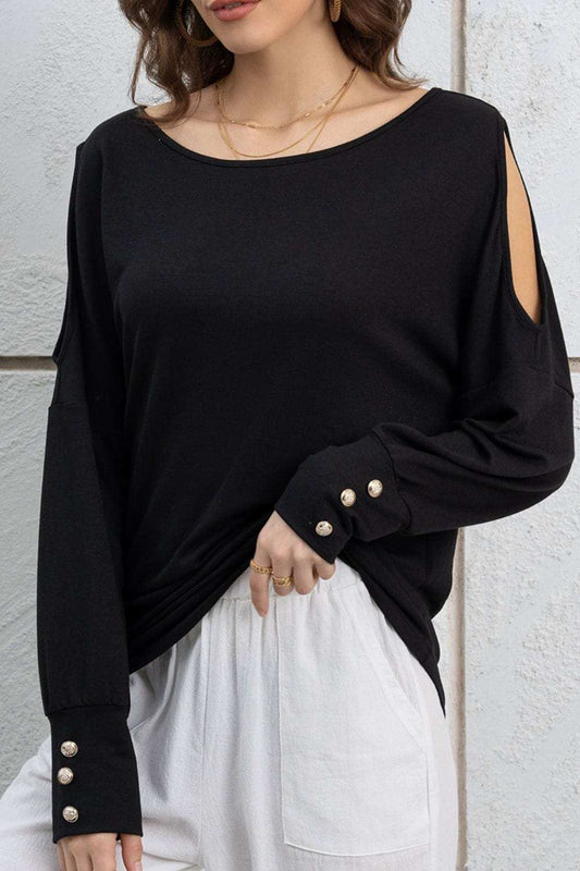 Cutout Round Neck Long Sleeve Top - Trendsi - Flyclothing LLC