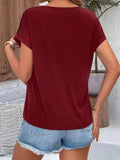 Contrast Lace Round Neck Short Sleeve Blouse - Trendsi - Flyclothing LLC