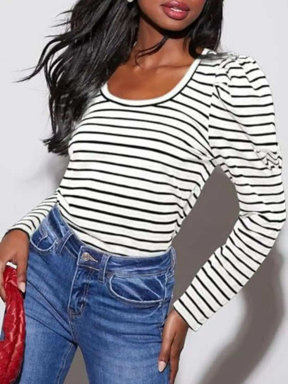 Striped Round Neck Long Sleeve T-Shirt - Trendsi - Flyclothing LLC