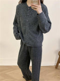 Pocketed Round Neck Button Up Cardigan and Pants Sweater Set - Trendsi - Flyclothing LLC