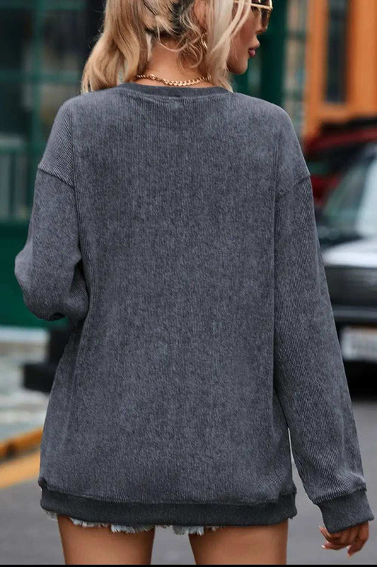 Glitter Ghost Round Neck Long Sleeve Sweatshirt - Trendsi - Flyclothing LLC