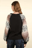 VERY J Printed Long Sleeve Round Neck Knit Top - Trendsi - Flyclothing LLC