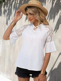 Lace Detail Tie Neck Half Sleeve Blouse - Trendsi - Flyclothing LLC