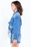 American Bazi Full Size Drop Shoulder Cropped Denim Jacket with Waist Strap Plus Size - Trendsi - Flyclothing LLC