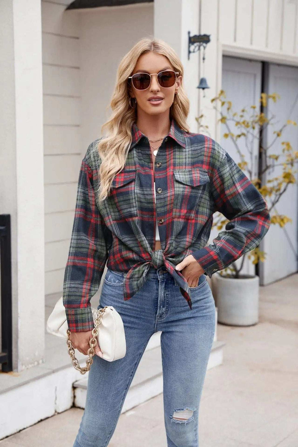 Plaid Button Up Long Sleeve Shirt - Trendsi - Flyclothing LLC