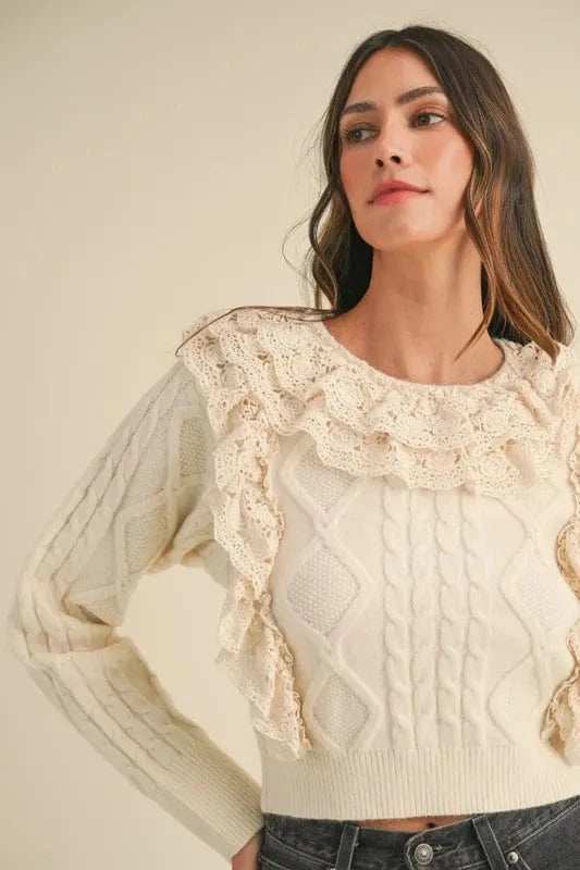 MABLE Ruffled Lace Crochet Sweater - Trendsi - Flyclothing LLC