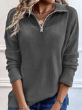 Full Size Quarter Zip Long Sleeve Top - Trendsi - Flyclothing LLC