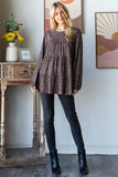 Heimish Leopard Long Sleeve Tiered Blouse - Trendsi - Flyclothing LLC
