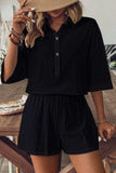 Collared Neck Half Sleeve Top and Shorts Set - Trendsi - Flyclothing LLC