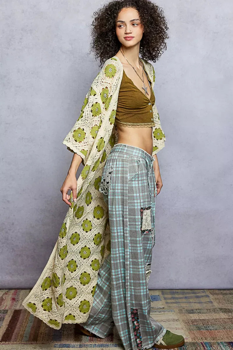 POL Open Front Floral Crochet Longline Cardigan - Trendsi - Flyclothing LLC