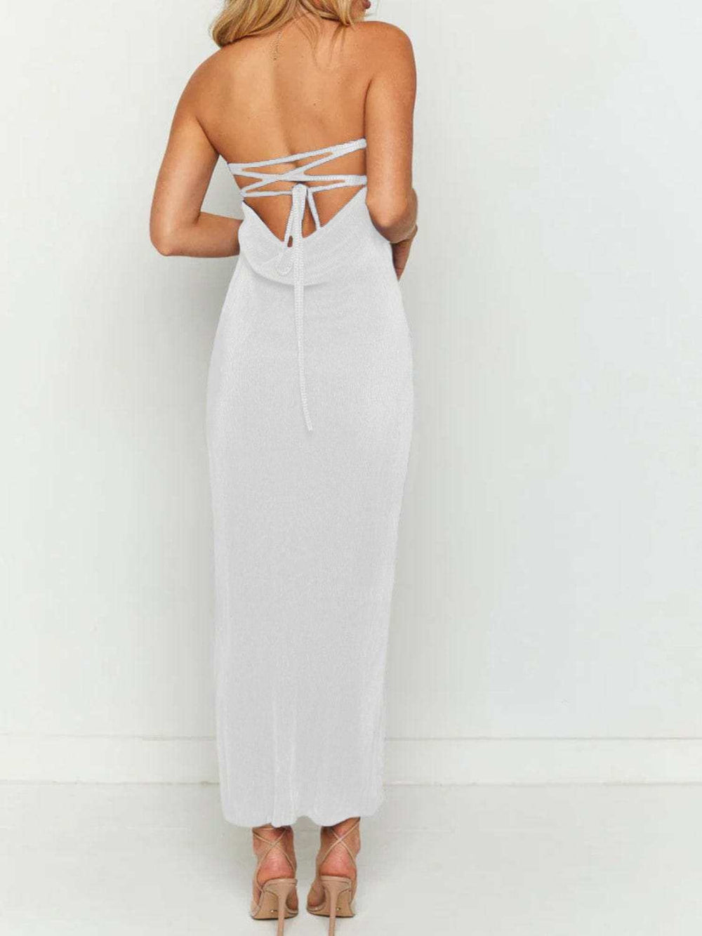 Lace-Up Back Tube Maxi Dress - Trendsi - Flyclothing LLC