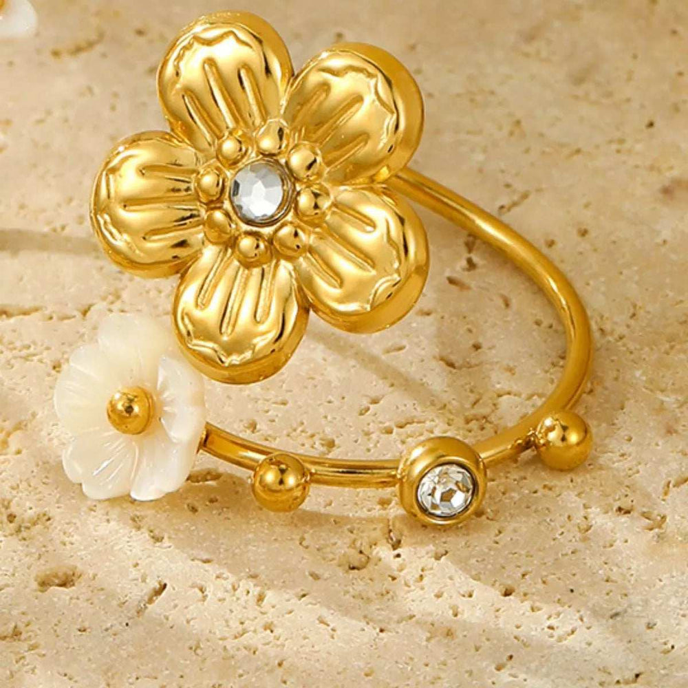 18K Gold-Plated Flower Open Ring - Trendsi - Flyclothing LLC