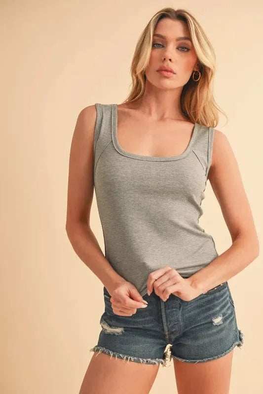 Aemi+Co Square Neck Wide Strap Tank - Trendsi - Flyclothing LLC