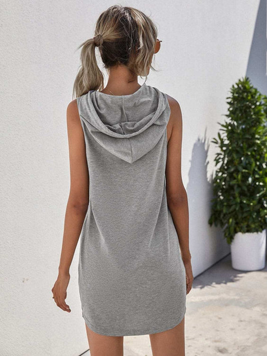Drawstring Sleeveless Hooded Mini Dress - Trendsi - Flyclothing LLC