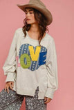 BiBi LOVE Heart Patch Slit French Terry Sweatshirt - Trendsi - Flyclothing LLC