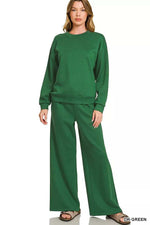 Zenana Scuba Crewneck Pullover and Pants Set - Trendsi - Flyclothing LLC