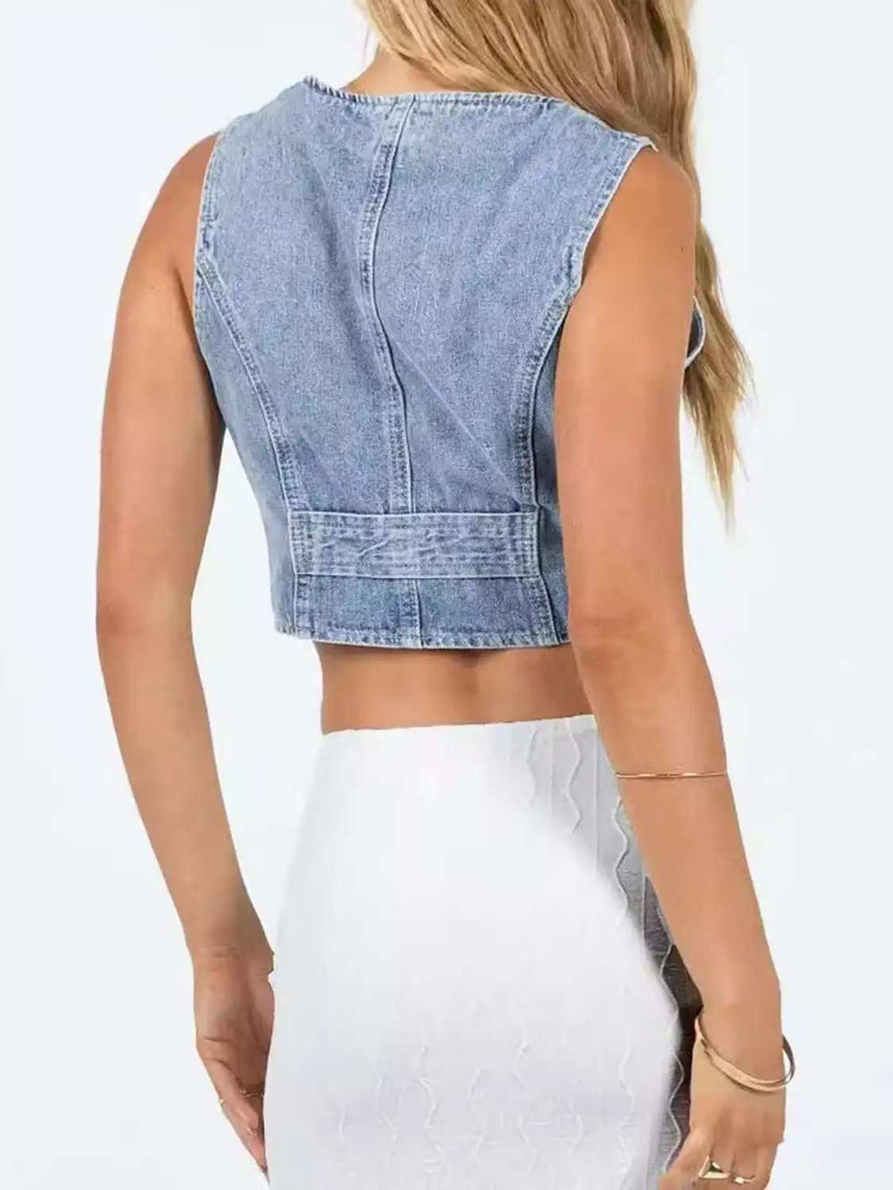 Button Up Sleeveless Denim Top - Trendsi - Flyclothing LLC