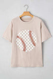 Contrast Checkered Baseball Graphic Round Neck Short Sleeve T-Shirt - Trendsi - Flyclothing LLC