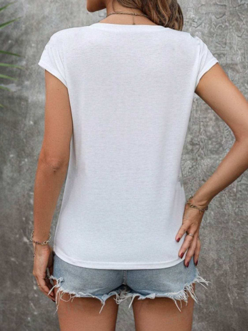 V-Neck Short Sleeve T-Shirt - Trendsi - Flyclothing LLC